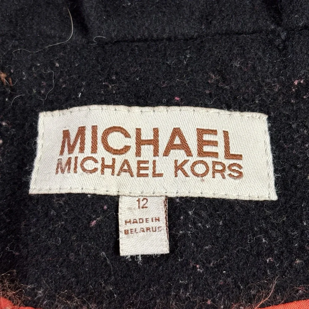 Michael Michael Kors Coat Womens‎ 12 100% Wool Solid Black Hooded Trench Outdoor